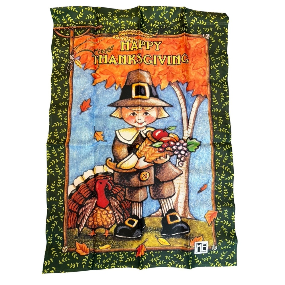 Vtg MARY ENGELBREIT Happy Thanksgiving Flag Hamilton 28x40 Indoor Outdoor NIP